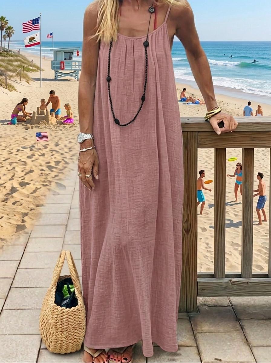 Women's Solid Color Cami Strap Loungewear Backless Dress, Lightweight Elegant Sleeveless Long Lounge Dress for Summer, New Arrival Soft Sleepwear for Indoor Wear | Loose-Fit Cozy Home Essential Comfortable for Home, Spaghetti Womenswear, Travel Breathabl