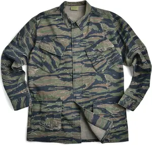 Tiger Stripe Camouflage Vintage Vietnam Fatigue Shirt – 100% Cotton Rip-Stop Military Jacket