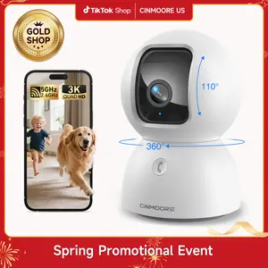 【TIME-LIMIET SALES】CINMOORE 5MP/3K With 64GB Storage Card pet camera WiFi Indoor Security Camera 360° AI Motion Detection Two-Way Audio Night Vision Clear Monitoring Recording baby monitoring cameras for home 360 camera mini camera Sd