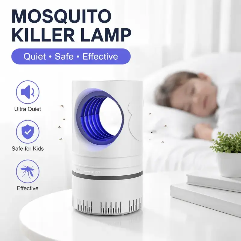 UV Mosquito Killer Lamp - Silent Operation, 360° Omnidirectional Insect Trap, USB Plug-In, Kids-Safe Electric Repellent for Camping, Home (Sports & Outdoor Use)