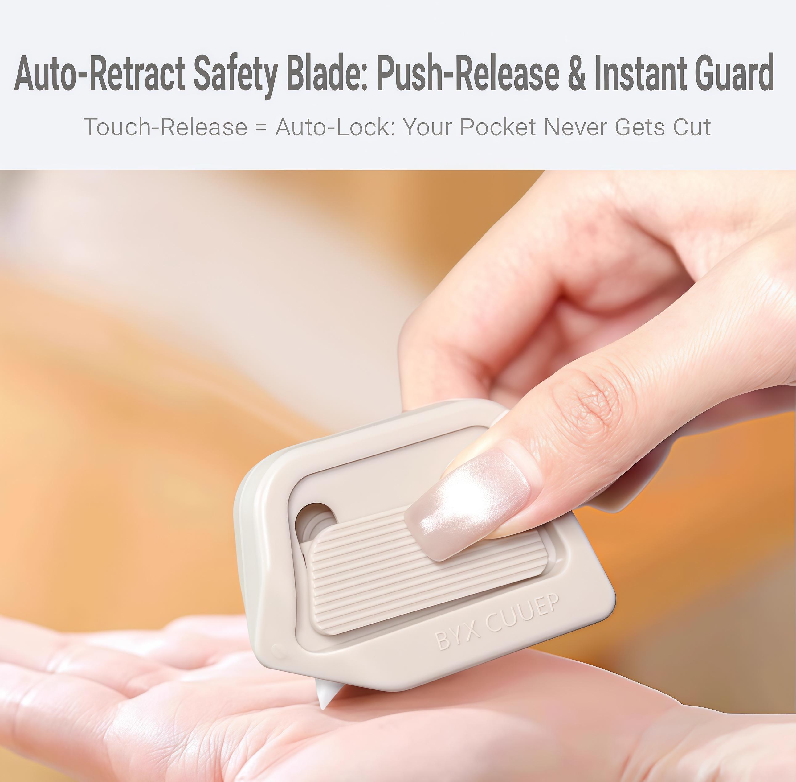 New Portable Magnetic Package Opener, Auto-Retractable Utility Knife with Safety Ceramic Blade & Right-Angle Groove for Cardboard & Crafts