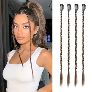 4 count Braid in Hair Extension 14 Inch Clip in Braid Extensions for Women Synthetic Hairpieces for Daily Use Party Styling (Deep Brown with Dirty Blonde)