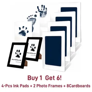 4-Pcs Paw Print Kit + 2 Photo Frames, Mess-Free Paw Print Ink Pad for Dogs & Cats,  Clean Touch Ink Pad, Dog Paw And Nose Print Kit, Keepsake Gift For Pet Dogs And Cats, Memorial Gift For Pets, Pet Memorials Pet Paw Print Photo Frame Kit, Dog Stuff