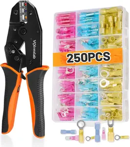 Crimper Tool for Heat Shrink Connectors with 250pcs Heat Shrink Wire Connectors Tinned Red Copper - Electrical Crimping Tool for 0.5-6MM²（AWG 22-10)