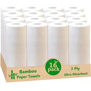 16Rolls Sustainable Bamboo Kitchen Paper Towels ,For all messes,Cleanups,and Meal prep. Tree Free,Strong&Highly absorbent,Compostable,Eco Friendly, Earth Friendly