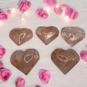 Fire Quartz Heart Carving - Handcrafted Gemstone Sculpture