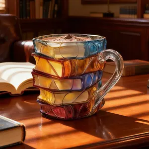 3D Painted Book Ceramic Mug, Colorful Stacking Stylish Drinkware Set with Gift Box, Durable Reusable Washable Tumbler for Home Decor & Book Lovers (Halloween, Christmas), Reuse