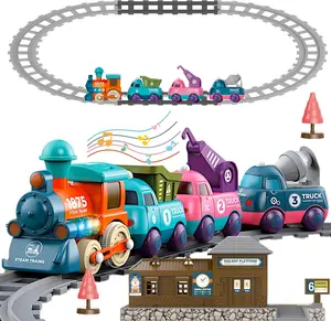 Train Set, Electric Music Lighting Locomotive, STEM Toy Engine Truck Kids Tracks Rail, Boys Girls Christmas Birthday Gifts, Children Education Play Railway Model