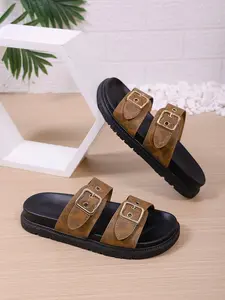 Women's Fashion Thick Sole Print Sandals, Dual Buckle Design Slippers, Casual Comfortable, Ideal for Daily Wear, Beach Vacation, Commute, Summer