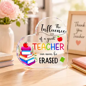 Waterproof Acrylic Teacher Appreciation Keepsake Sign - Glossy Motivational Plaque for Women, Classroom/Office Decor - Inscribed with "The Influence of a Great Teacher Can Never Be Erased"