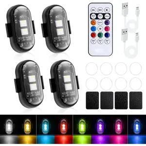 4 Pcs Wireless Rechargeable Magnetic LED Strobe Lights, 8-Colors USB Waterproof Anti-Collision LED Car Flashing Warning Light with Remote Control for Cars, RC Cars, Bikes, Motorcycles