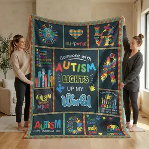 Autism Spectrum Grid Pattern Blanket, Soft Warm Comfortable, Multi-Size Options, Bed Sofa Office Nap Air Conditioning Cover, Outdoor Camping