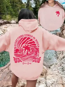 Women's Palm Tree Print Hoodie Drawstring, Casual Long Sleeve Loose Fit, Ideal for Spring & Winter, Comfortable Fashion Essential