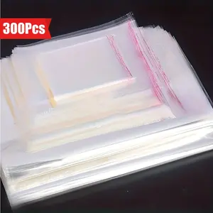 300pcs Transparent Plastic Bags, Zipper Pouches, Re-Sealable Packaging for Photos Jewelry Accessories, Sizes Include 4.33x2.75 Inch & More