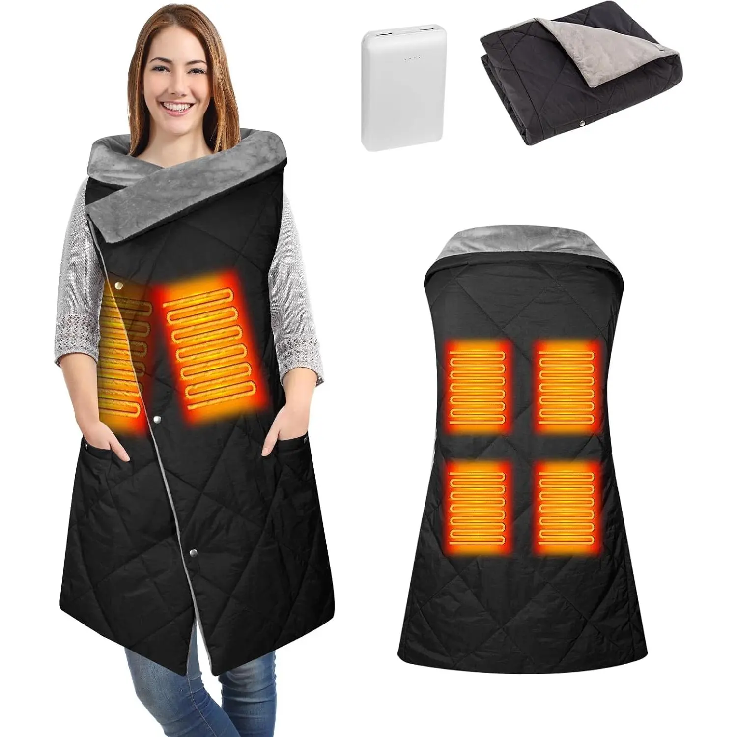 Heated Blanket Battery Operated, USB Cordless Electric Blanket with 10000mAH Battery and 3 Heating Levels, Portable Heated Wearable Blanket Heated Shawl Th