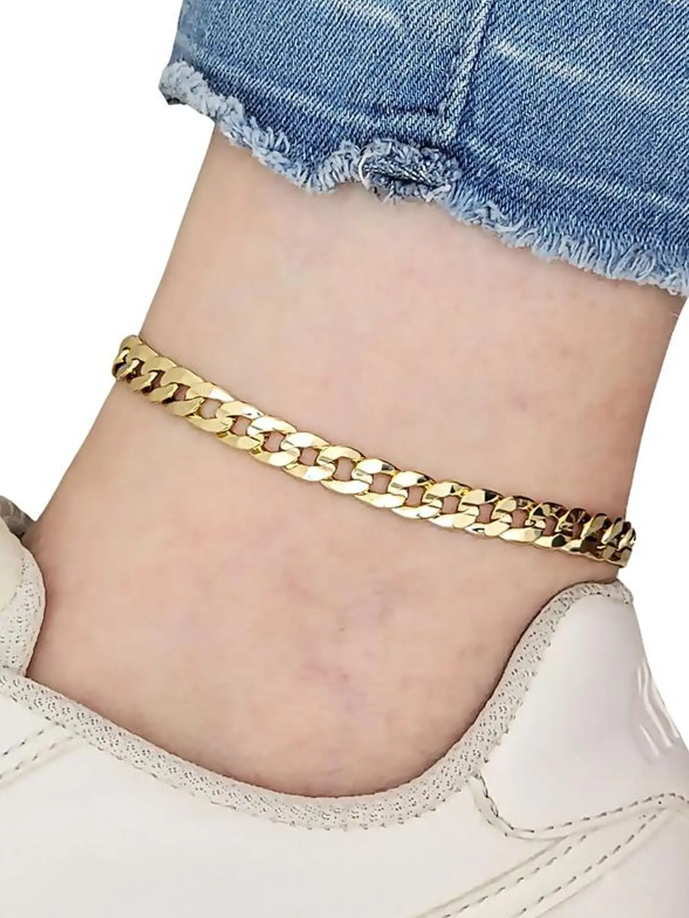 Women's Stainless Steel Chain Anklet, Hypoallergenic, Adjustable 8-10.5 Inches, Summer Beach Jewelry Accessory