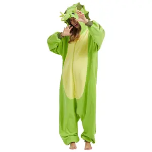 Cartoon Triceratops Onesie Pajamas, Green Triceratops One-Piece, Dinosaur, Halloween, Christmas, Cosplay Plush Hooded Robe Dress tiktokshopspringglowup red dress Set Slim Fit Seamless Bodysuit Wearable women black