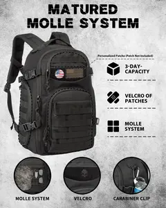Matured Molle System Military Enthusiast Laptop Backpack ETC Daily Outdoor Tactical Backpack Men's Black Molle Webbing Molle Modules 3-Day Capacity Durable Polyester Splashproof Design