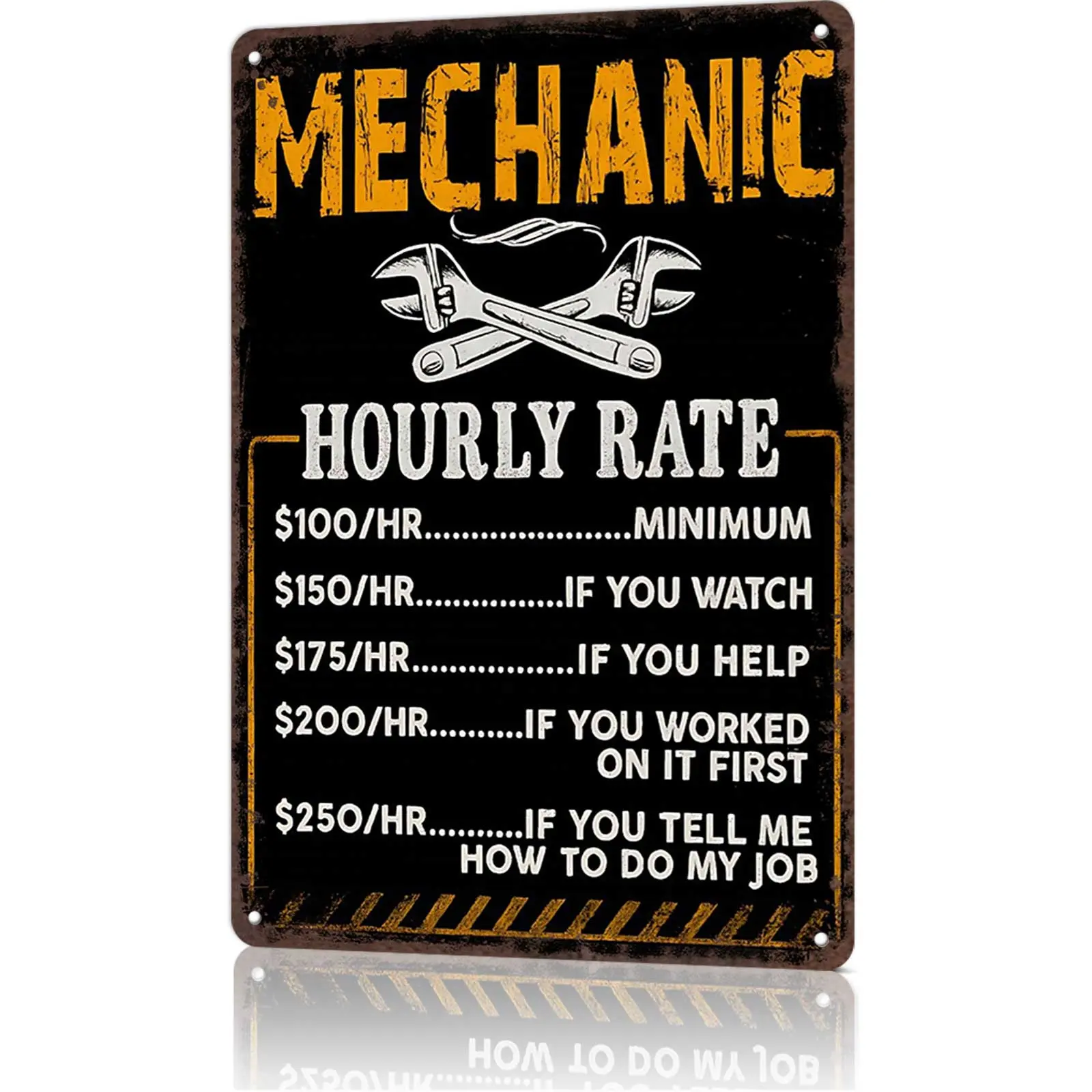 "Mechanic Hourly Rate" Funny Mechanic Metal Sign - 8x12 aluminum garage decor for auto shops, workshops, or TikTok mechanic skits! perfect for viral mechanic content and gift unboxings for auto enthusiasts Wood Sign Wooden Home Sign