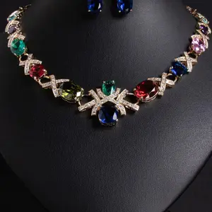 Colorful Artificial Gemstone Decorated Necklace & Dangle Earrings, Fashion Jewelry Set for Party, Daily Clothing Decor, Trendy All-match & Exquisite Jewelry for Gift, Fashionable Jewelry Set