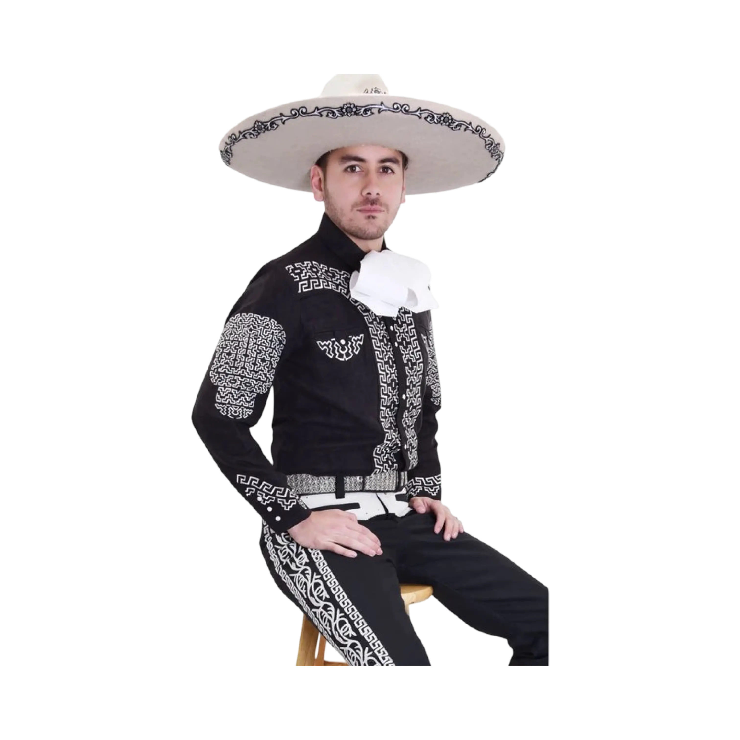 Camisas Charras Para Hombre Negro Con Blanco de Gamuza