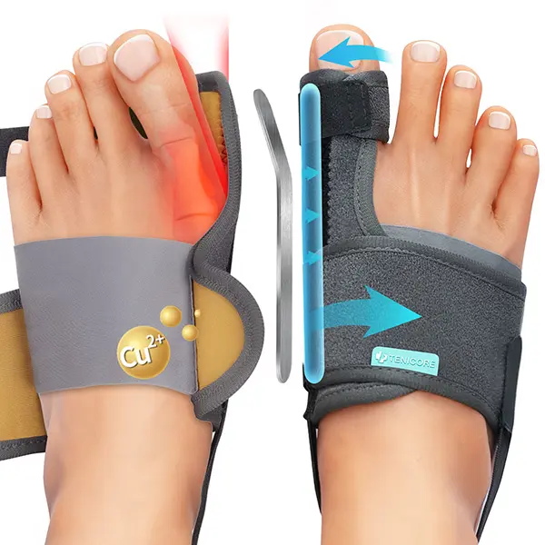 TENICORE Bunion Corrector for Adults (2-Pack), Adjustable Toe Separator with Flexible 0°/10° Removable Support Plates, Anti-Slip Adjustable Strap, Breathable Soft Fabric Spacers, Prop 65 Safe for Day-Night Wear