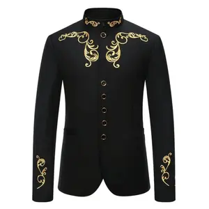 Elegant Shelf Embroidered Wedding Suit For Men Slim Single Breasts With Gorgeous Floral Patterns Black Polyester Fabric Perfect Formal Or Casual Events Outfits Patterns Fabric Slim Fit 2-Button Menswear Elastic