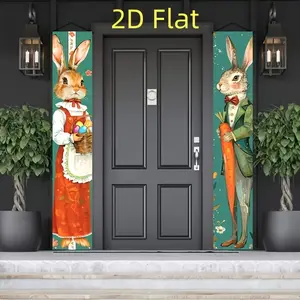 Easter Bunny & Carrot Porch Banner Set, Polyester Material, Outdoor Lawn & Garden Decor, 71x12 Inches