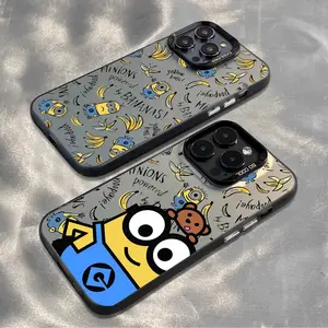 Cartoon M-M-Minions Phone Case For iPhone16,15,14,13,12,11,Mini,Pro,MAX Color Silver Shell Matte Shockproof Back Cover