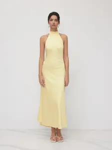 Satin Halter Neckline Backless Maxi Dress
