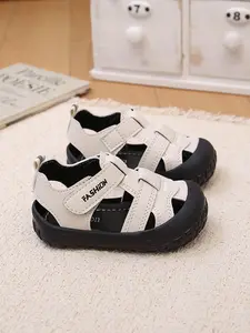 Anti-Collision Sandals, Kid Sandals, Casual Trendy Style, Velcro Closure, Non-Slip Rubber Sole, Breathable PU Leather, Ages 1-6
