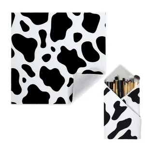 Cow Print Makeup Bag with Brush Holder, 1 Count Portable Makeup Brush Storage Bag, Makeup Tool Organizer for Women & Men, Cosmetic, Makeup Pouch