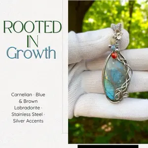 Rooted in Growth - Wire Wrapped Pendant Carnelian Blue Brown Labradorite Stainless Steel Silver Accents Jewelry