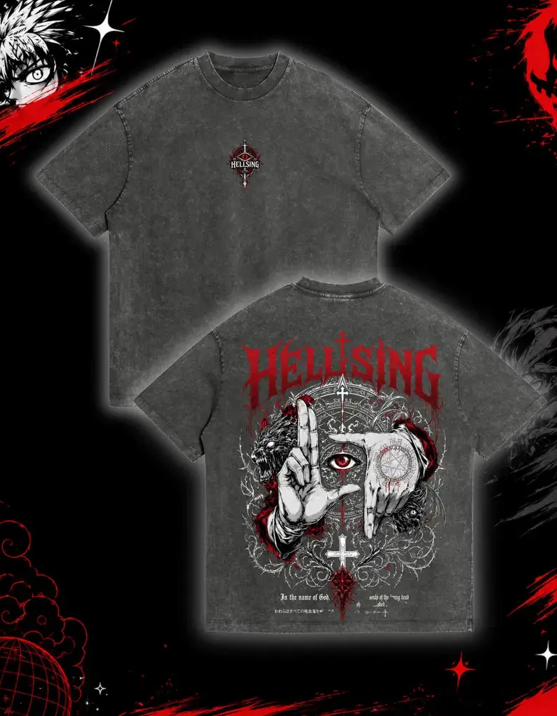Vintage Washed Hellsing Shirt, Alucard Anime Graphic Tee, Dark Manga Streetwear, Y2K Shirt3D Fashion Printed Casual Vintage Tee vintage style Christmas Holiday Birthday Funny Mens T Shirt