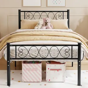 Metal Twin XL Bed Frame - Headboard and Footboard with Iron Heart Design, Twin Size Platform Bed for Boys and Girls, No Box Spring Needed, Easy Assembly