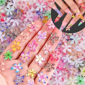 50 Resin Flower Nail Art Decorations, 1.2-1.4cm, Soft Elastic, Vibrant Colors, Leopard Print, Non-Fading 3D Nail Accessories, DIY, Salon, Home Use