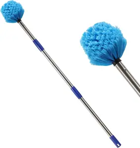 Cobweb Duster with Extension Pole,4-8FT Stainless Steel Spider Web Brush with Pole,Cobweb Duster Outdoor for High Ceilings and Surfaces,Steel Long Handle, Lightweight Cleaner