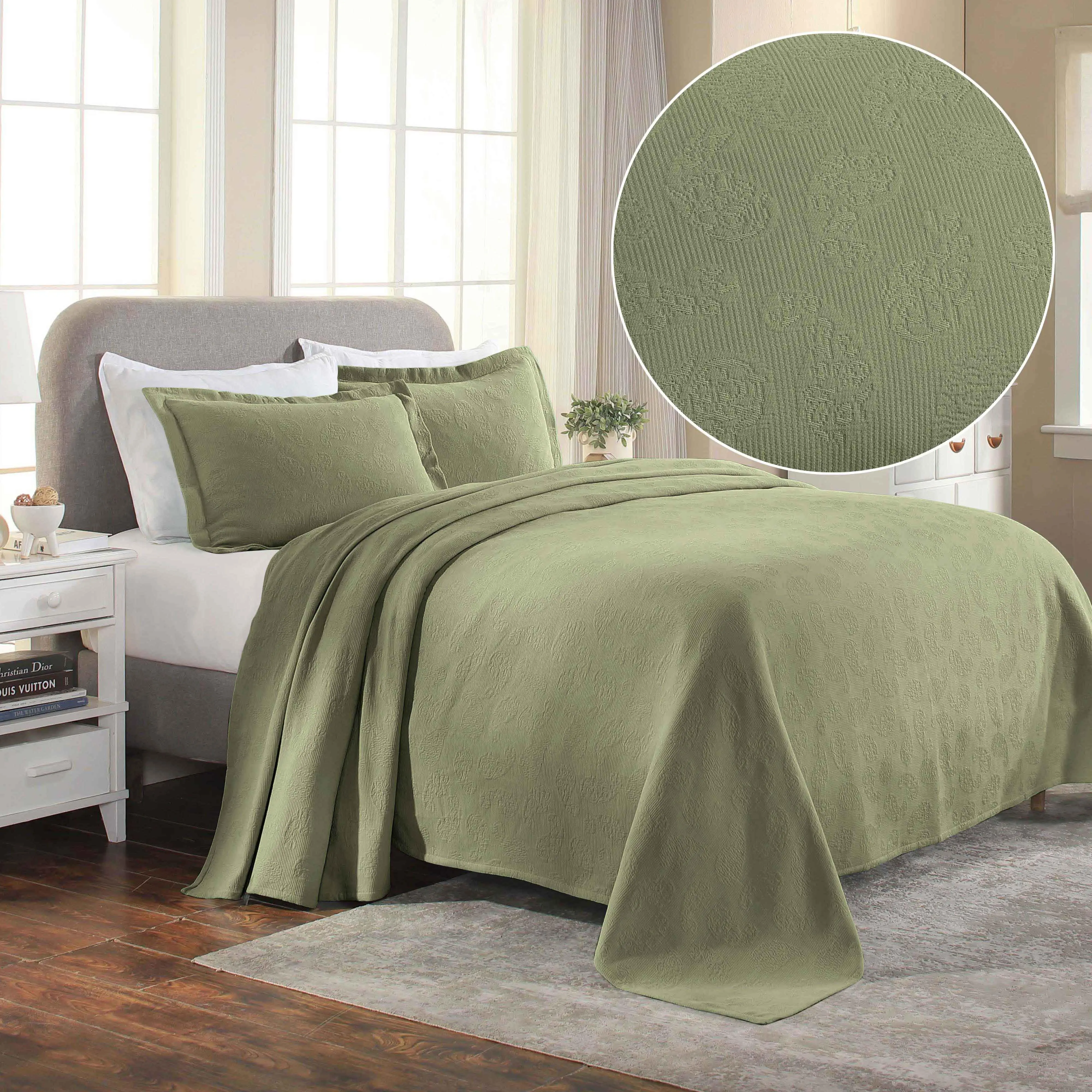 Paisley Cotton Bedspread Set Lightweight Jacquard Matelassé 3-Piece