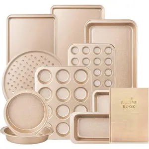 11 Piece Nonstick & Non Toxic Carbon Steel Baking Set Baking Pans Baking Supplies Include Notebook Cookie Sheets Roasting Pan Muffin Pan Cake Pan Pizza Pan Loaf Pan