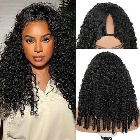 [V-Part WIG] Hot Star Burmese Curly V Part Wigs With Invisible Strap Drawstring Human Hair Body Wave Glueless Wig Curly Wigs Natural Black