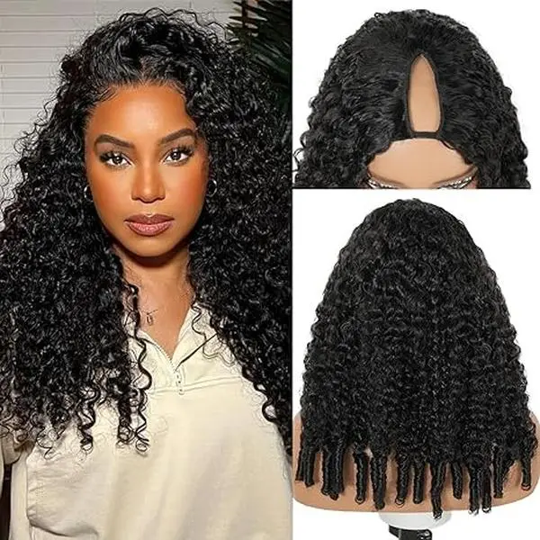 [V-Part WIG] Hot Star Burmese Curly V Part Wigs With Invisible Strap Drawstring Human Hair Body Wave Glueless Wig Curly Wigs Natural Black