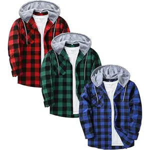 JointlyCreating Mens Flannel Hoodie Shirt Classic Plaid Button Down Long Sleeve with Pocket Soft Fabric Casual Fashion Sweatshirts
