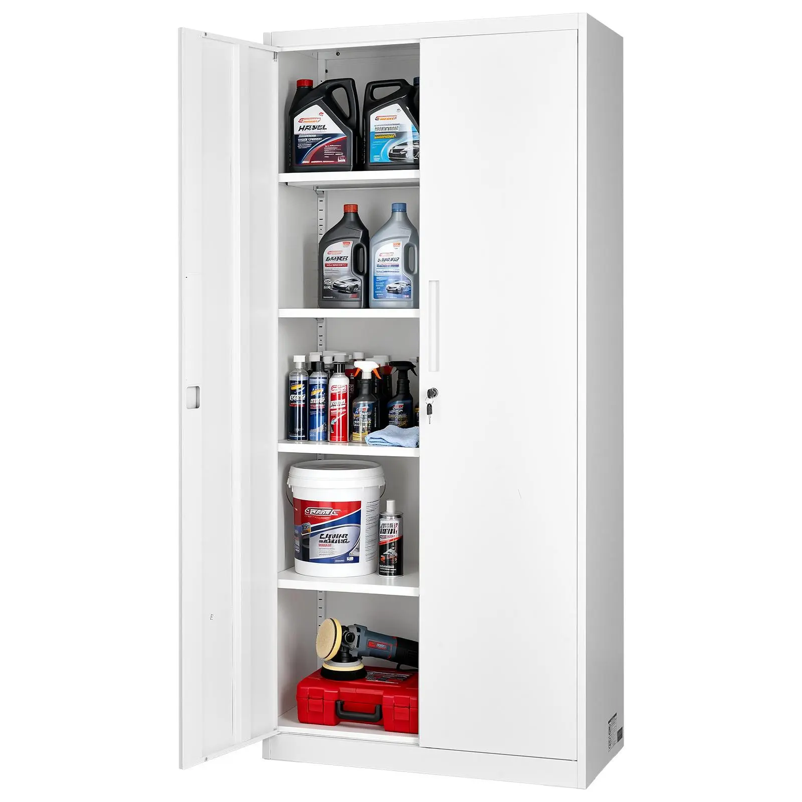 【Summerfinds】VEVOR Metal Storage Cabinet,68.9 in Lockable Steel Garage Cabinet with 4 Adjustable Shelves2 Magnetic Doors2 Keys5 Tiers Tool Storage for PantryWarehouseBasementLaundryOfficeWhite, White Cabinets, 6-Layer Steel Cabinets