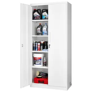 【fathersdaygift】VEVOR Metal Storage Cabinet,68.9 in Lockable Steel Garage Cabinet with 4 Adjustable Shelves2 Magnetic Doors2 Keys5 Tiers Tool Storage for PantryWarehouseBasementLaundryOfficeWhite