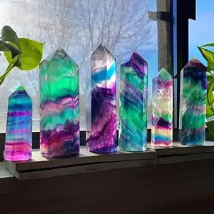 1pc Natural Rainbow Fluorite TowerPoint,  Healing Crystal Obelisk, Crystal Quartz Tower/Wand, Crystal Chakra Gemstone Tower
