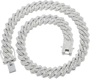 Mens and Womens Miami Cuban Link Chain Necklace 12mm Diamond Prong Cuban Chain 18/20/24inch Length Hip Hop Jewely