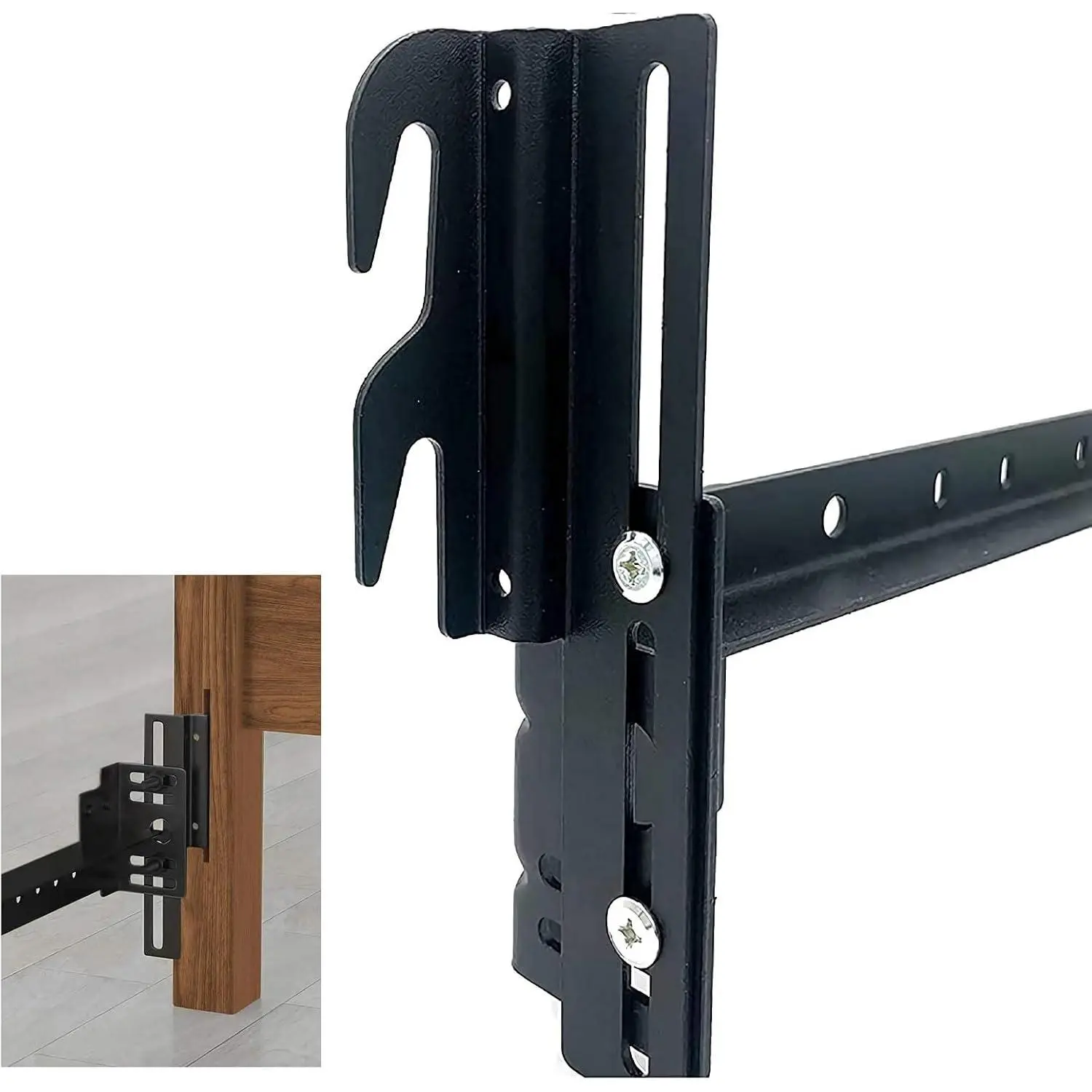 2Pcs # 711 Bolt-On to Hook-On Bed Frame Conversion Brackets for Headboard or Footboard,Bed Hook Adapter kit with Hardware, Hook on Bed Rails Brackets(Black)