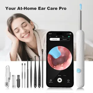 [Valentine’s Day Gift]At-Home Ear Care Pro 6-in-1 Wireless Earwax Removal Kit with Camera Light 6pcs Silicone Accessories for iOS Android Easy Safe Ear Cleaning