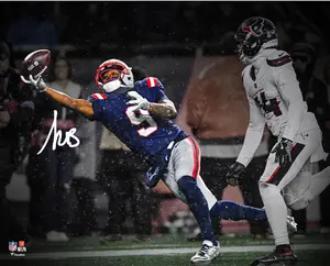 Kayshon Boutte New England Patriots Autographed 16" x 20" 2026 NFL Divisional Round One-Handed Touchdown Catch Spotlight Photograph - Fanatics Authentic Certified