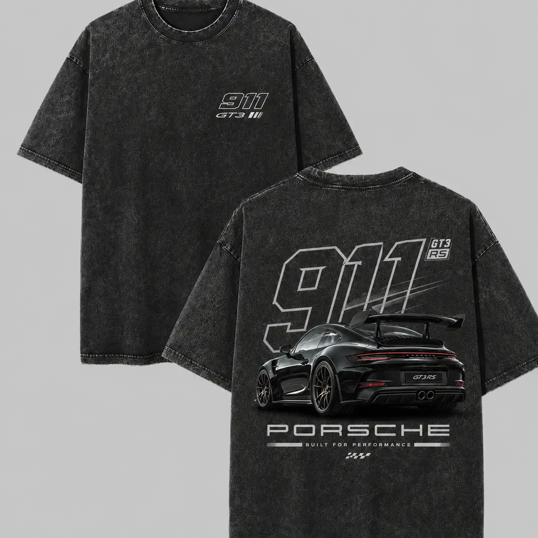 911 GT3 Racing Tshirt Unisex Fit Washed Cotton T-Shirt Oversize Menswear Tops Streetwear Round Neck shirt, Heavyweight Vintage Washed Grey Porsche 911 GT3 Graphic T-Shirt,Retro German Supercar Track Day Streetwear Tee